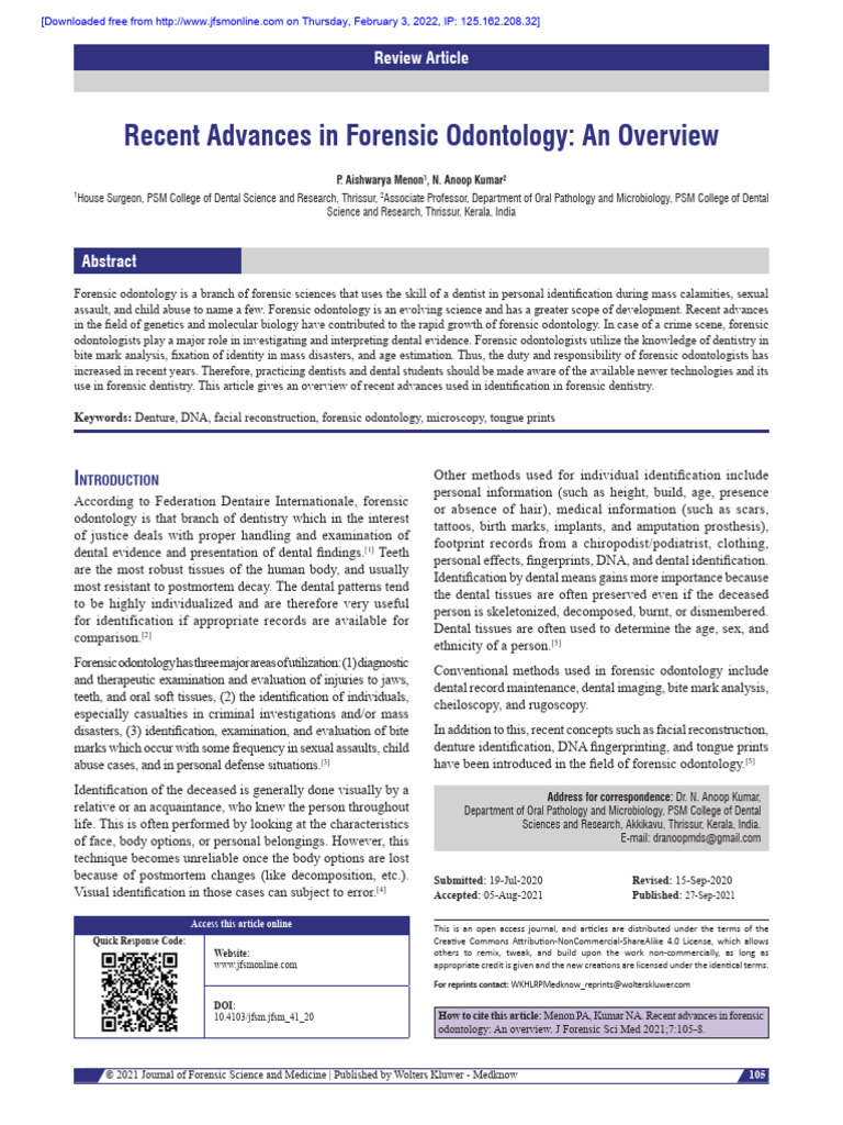 Recent Forensic Pdf Dentistry Forensic Science