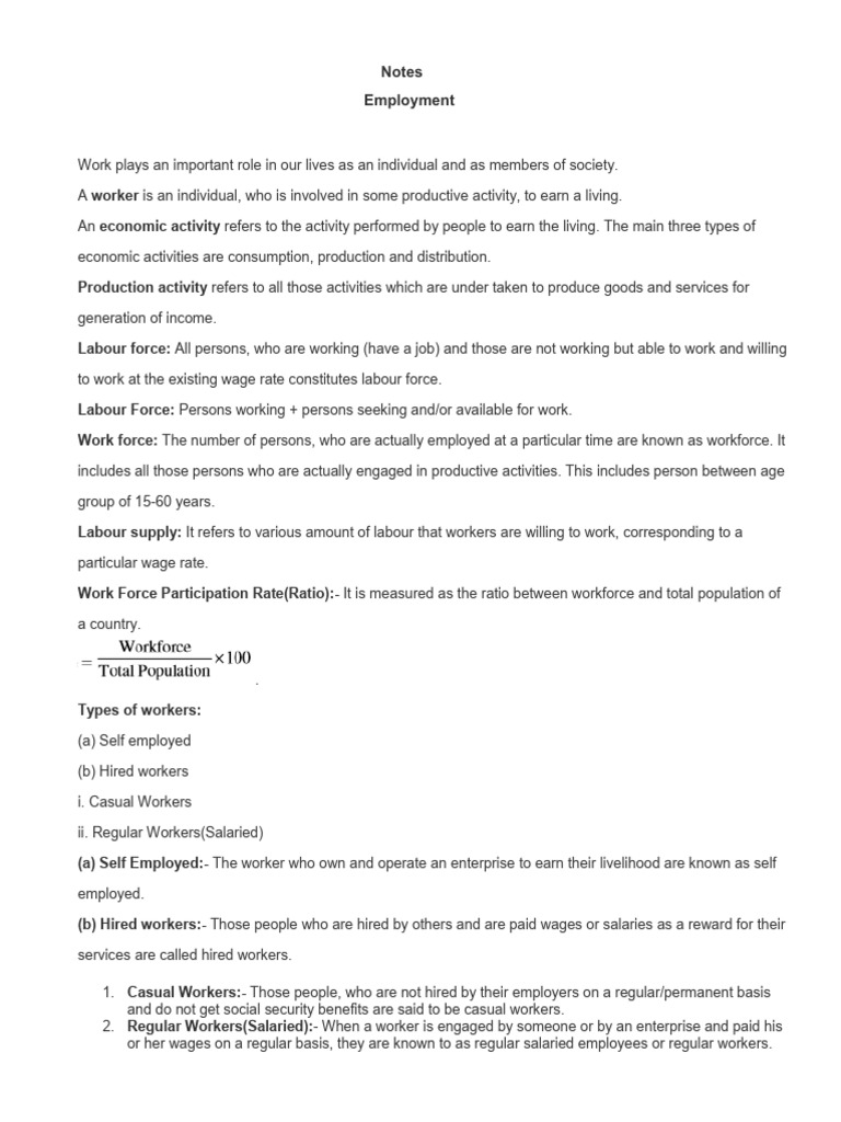 Notes Ch. Employment XII-Economics-1 | PDF | Unemployment | Employment