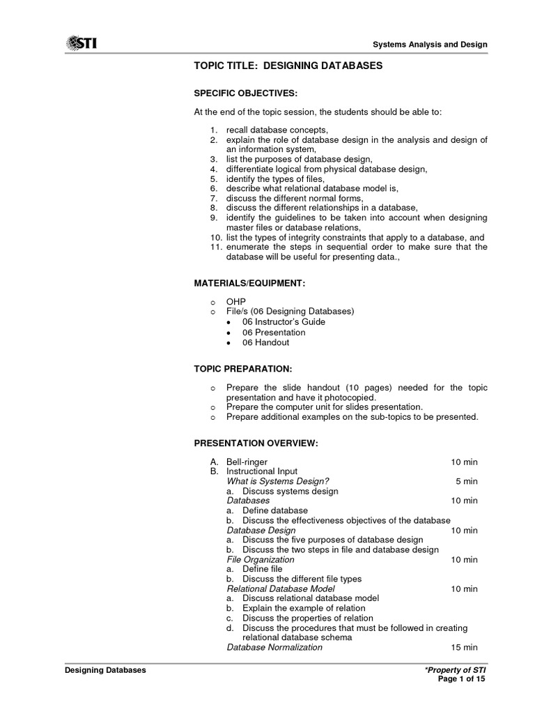 Topic Title: Designing Databases: Specific Objectives | PDF | Databases ...