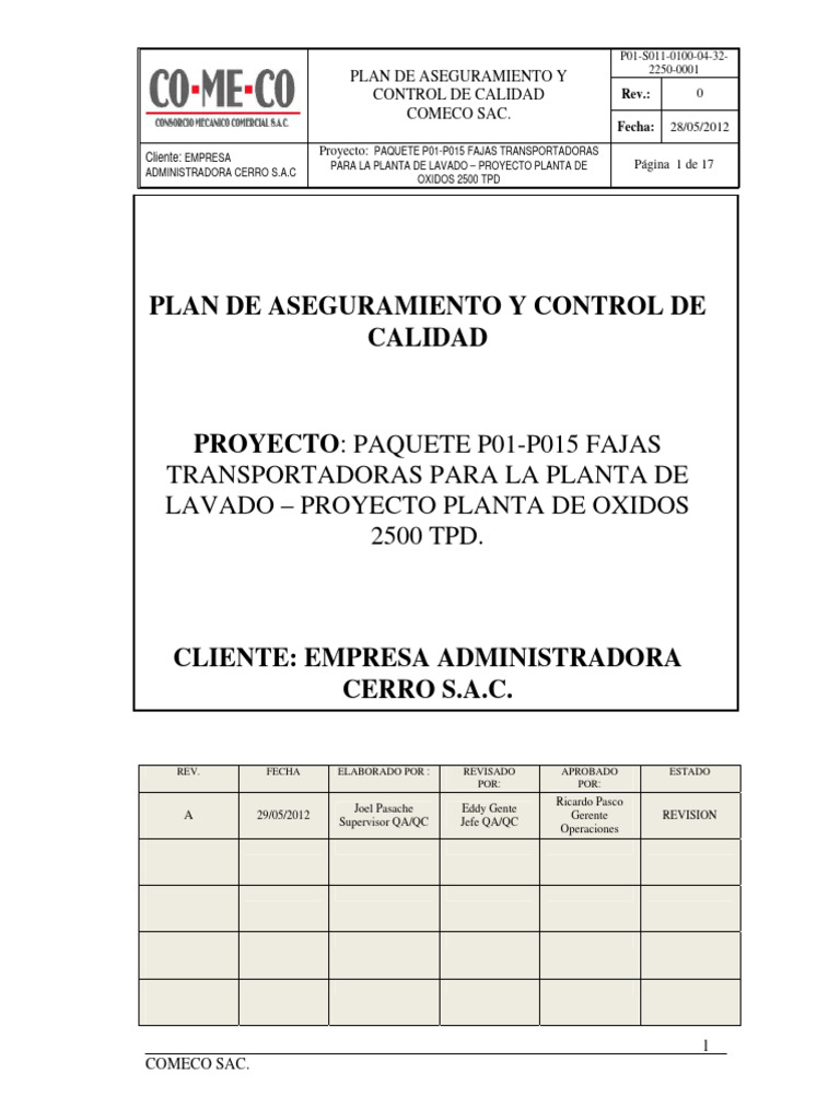 PLAN DE ASEGURAMIENTO Y CONTROL DE CALIDAD | PDF | Calidad (comercial ...