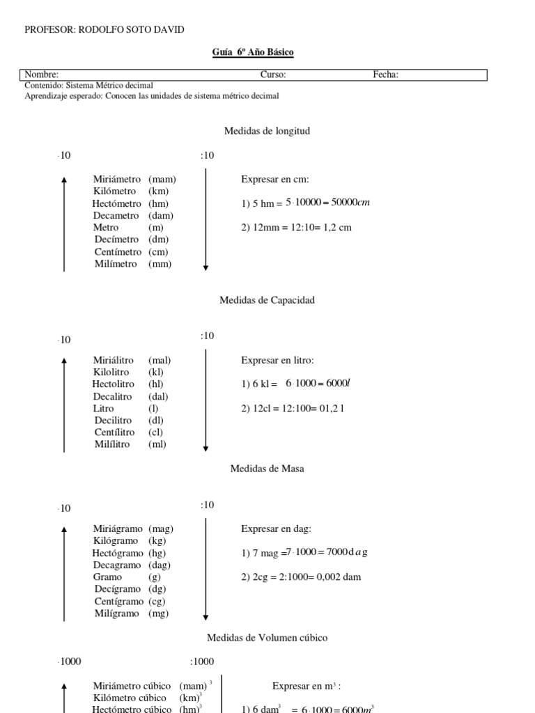 Sistema Metrico Decimal 6ºb Pdf