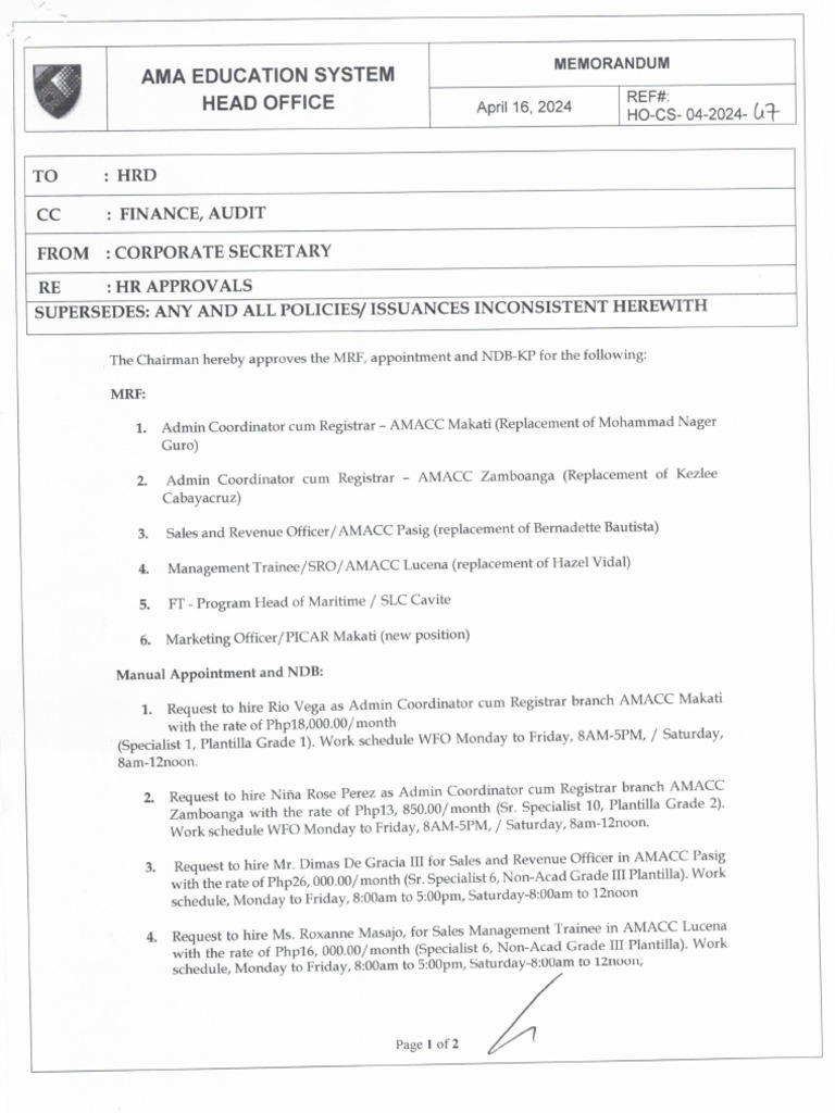 Memo HR MRF Mohammad Etal. | PDF
