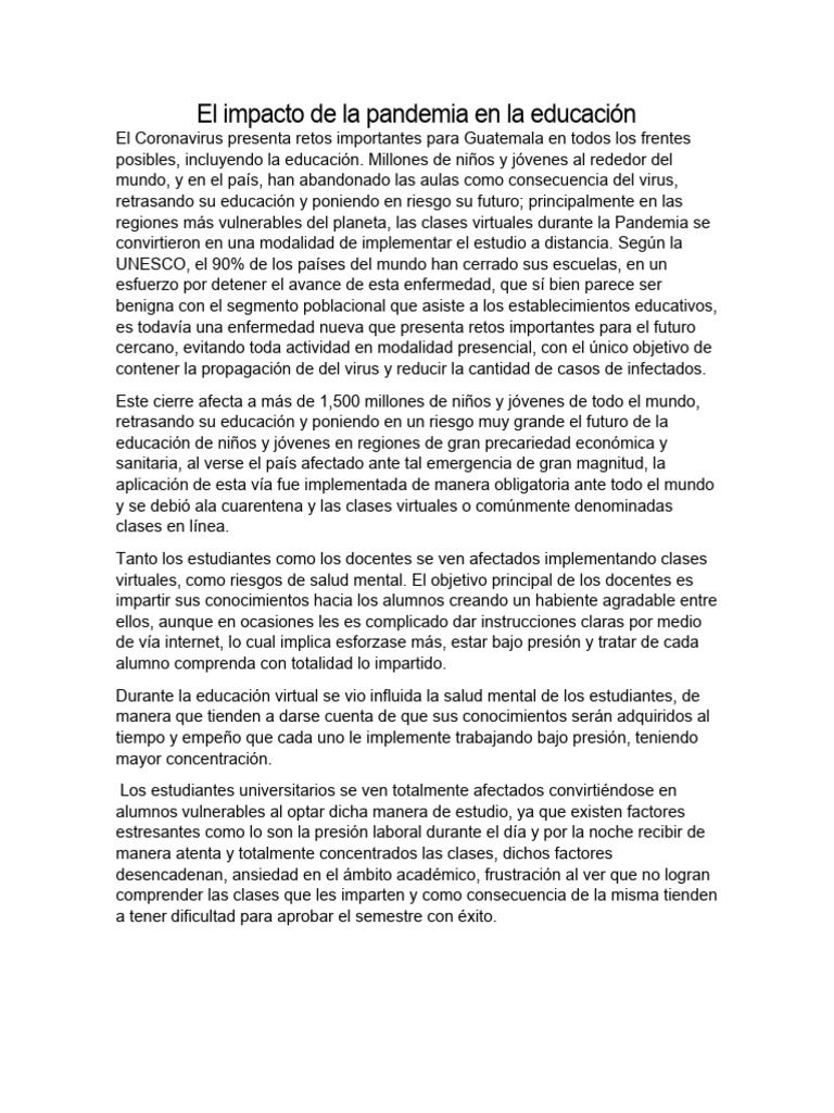 Impacto de la pandemia en la educación en Guatemala | PDF | Enseñando ...
