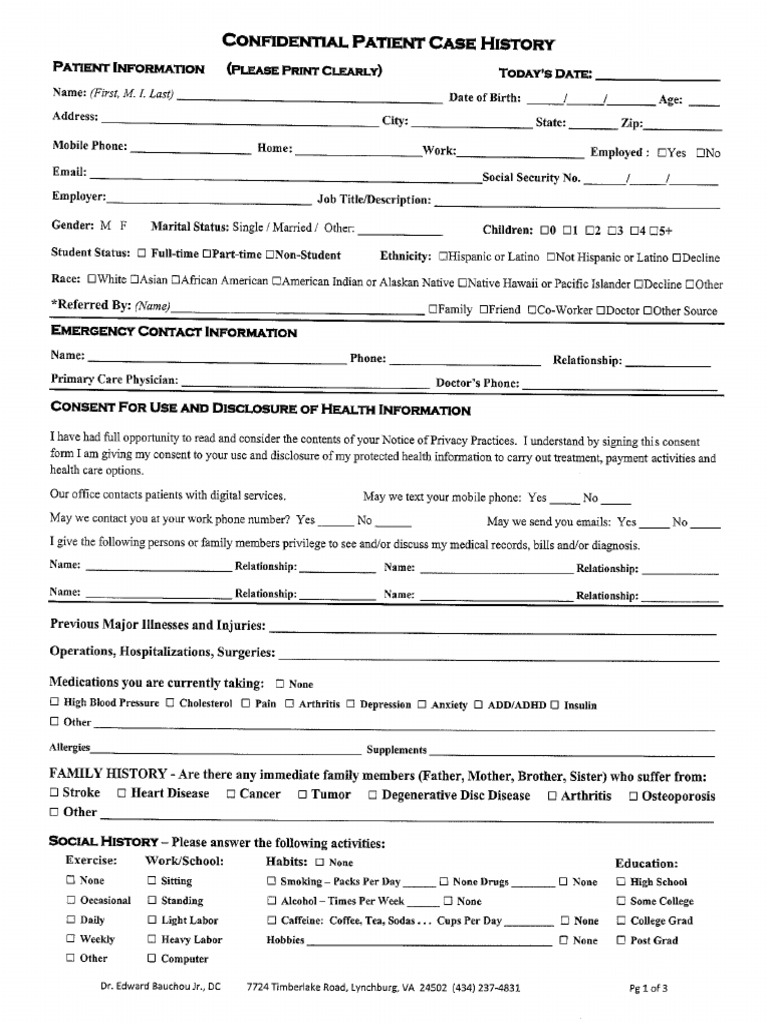 New Patient Paperwork Dr. Bauchou | PDF