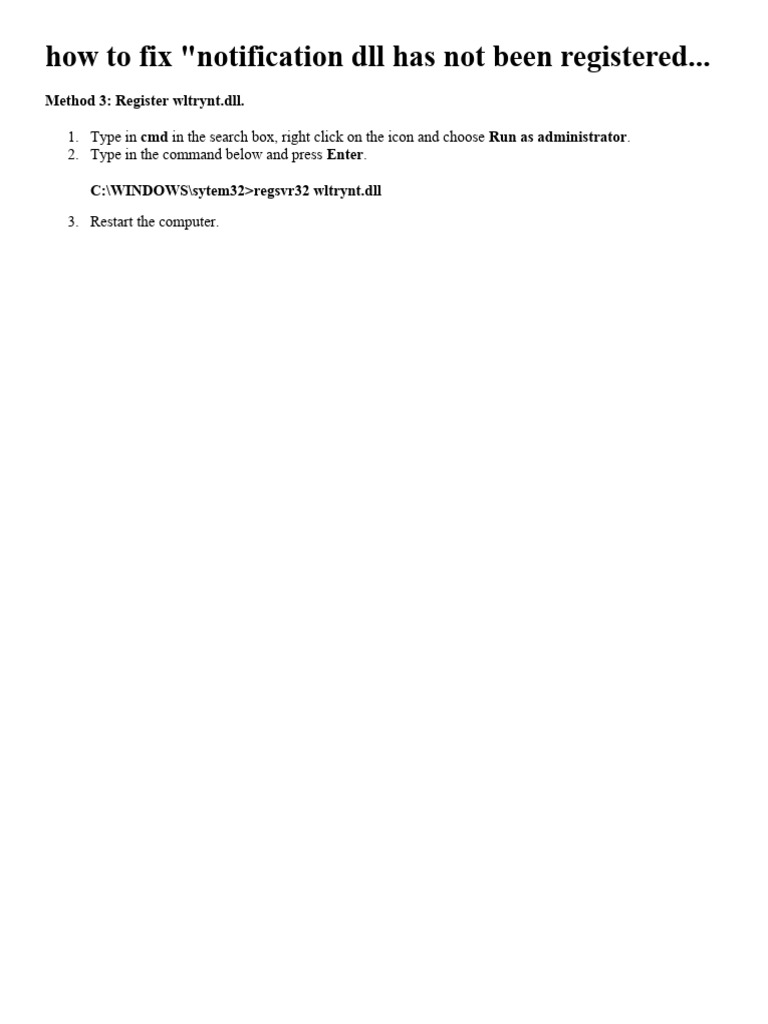 Fix "Notification DLL Not Registered" Error | PDF | Computers