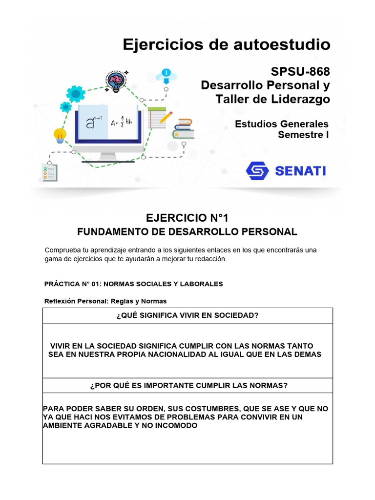 Ejercicio Nro 1 Del Curso Desarrollo Personal y Taller de Liderazgo ...