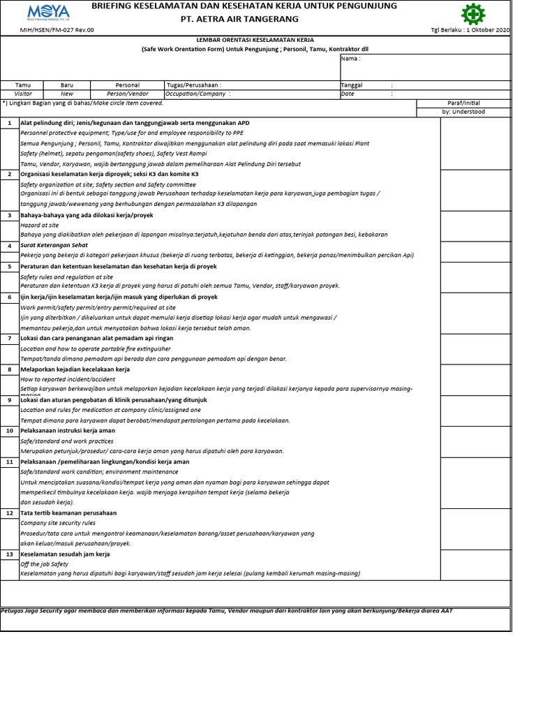 F 27-Form Orientasi Induction | PDF | Teknologi & Rekayasa
