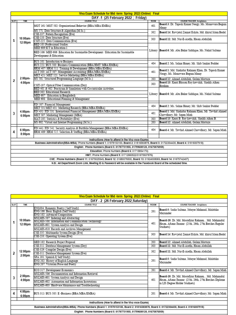 2024 Viva Exam Schedule Overview | PDF | Master Of Business ...