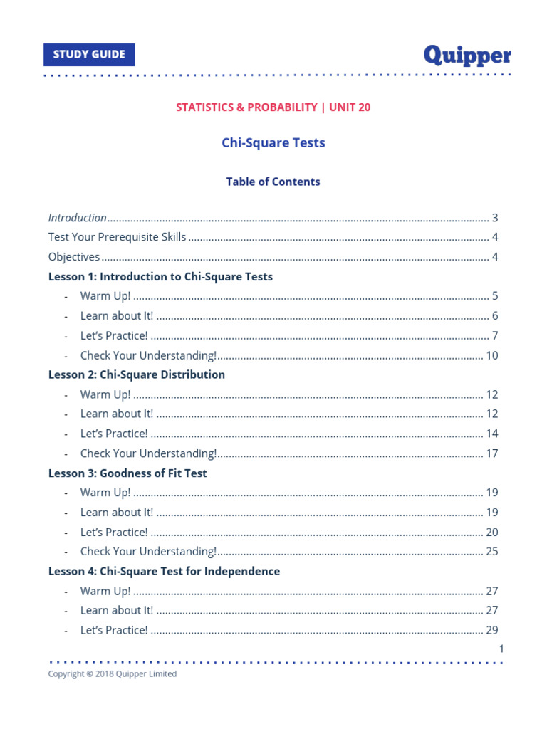 Chi-Square Tests Study Guide | PDF | Chi Squared Test | Statistical ...