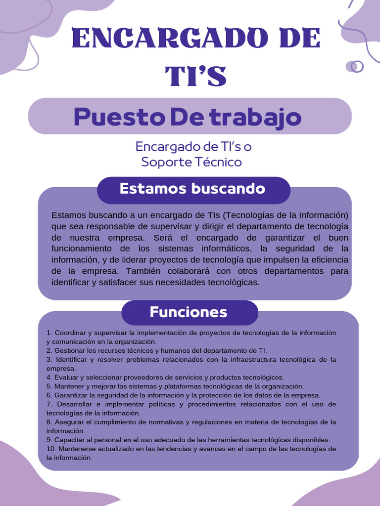 Encargado de TI's | PDF | Business | Tecnologías de la información