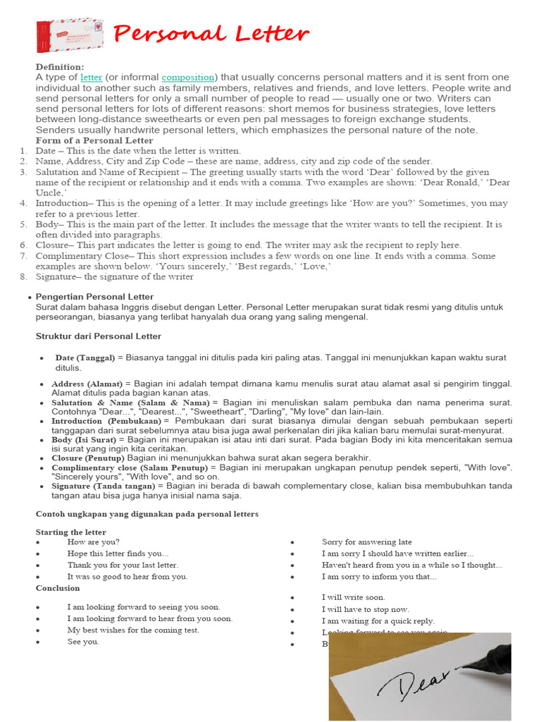 Personal Letter Pdf Written Communication