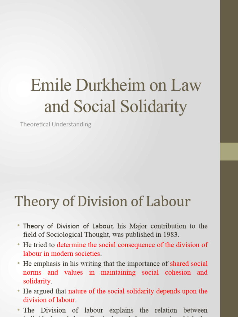 Durkheim's Division of Labour & Solidarity | PDF | Division Of Labour ...