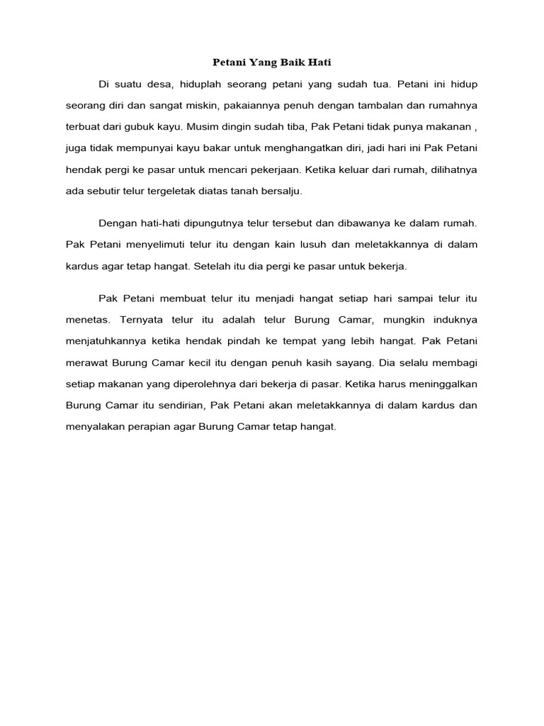 CERPEN Petani Yang Baik Hati | PDF | Memasak, Makanan, & Anggur