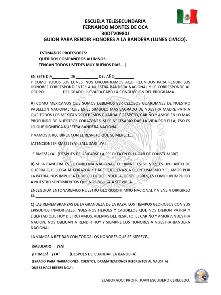 Guion de Honores a la Bandera | PDF | Estudios de idiomas extranjeros