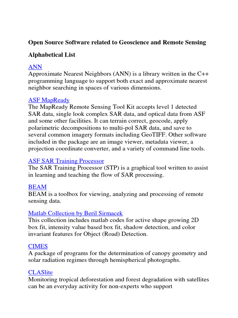 Open Source Software Related To Geoscience and Remote Sensing | PDF ...