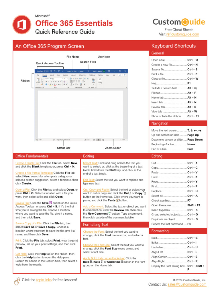 Office 365 Quick Reference | PDF | Control Key | Keyboard Shortcut