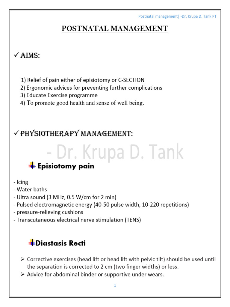 Postnatal Physiotherapy Management Guide | PDF | Breathing | Abdomen