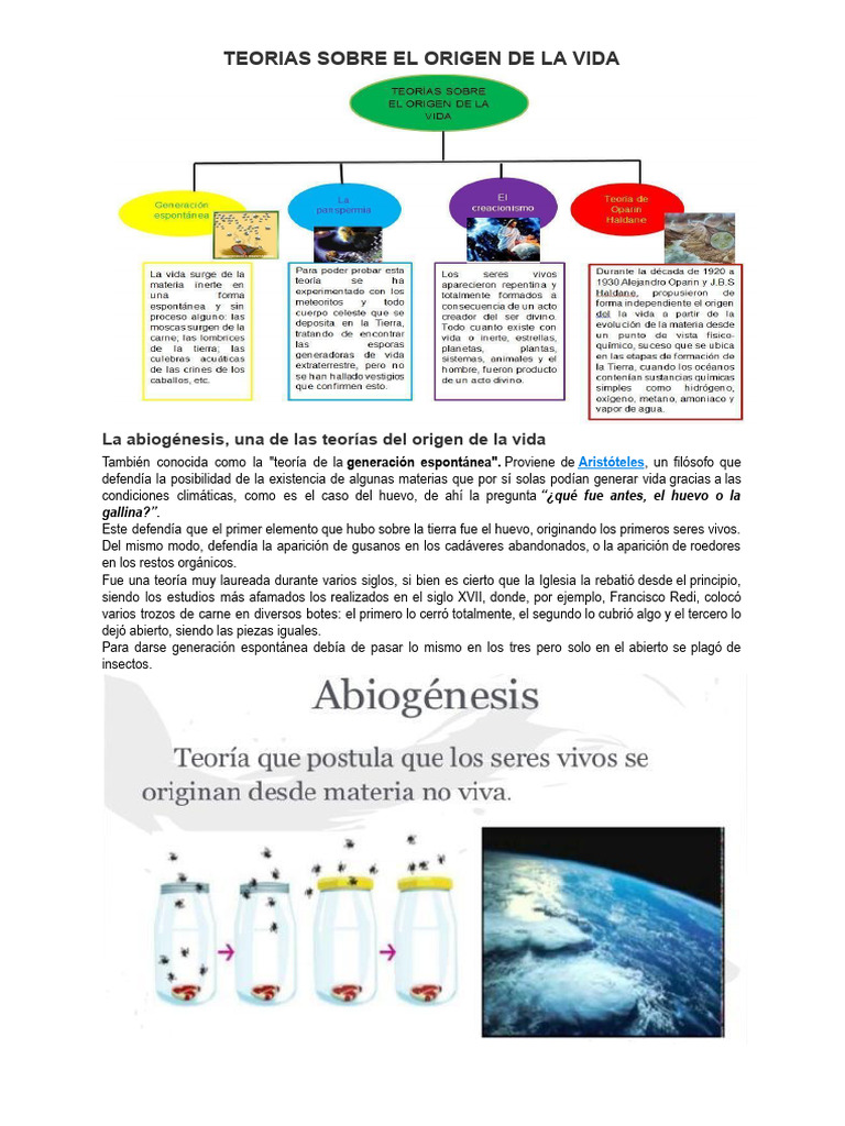 Teorías del origen de la vida en la Tierra | PDF | Abiogénesis | Vida
