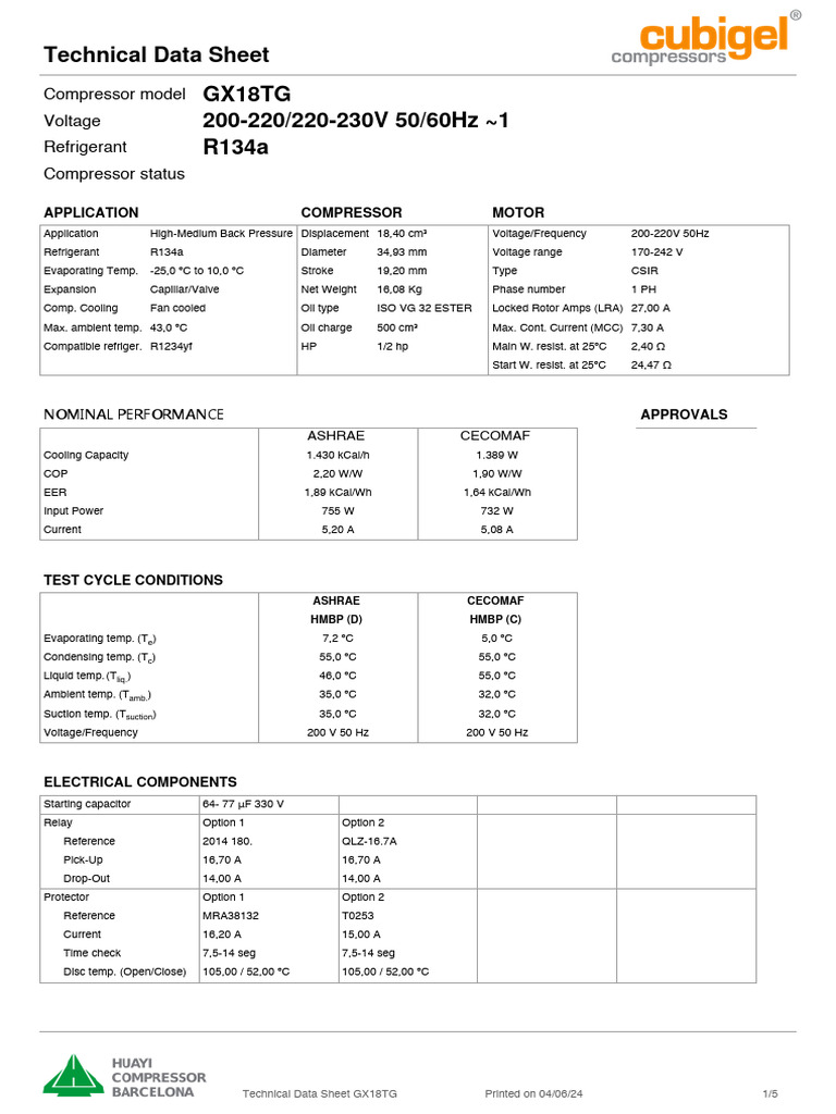 Huayi compressor gx18tg r134a 200 50 download free pdf physical
