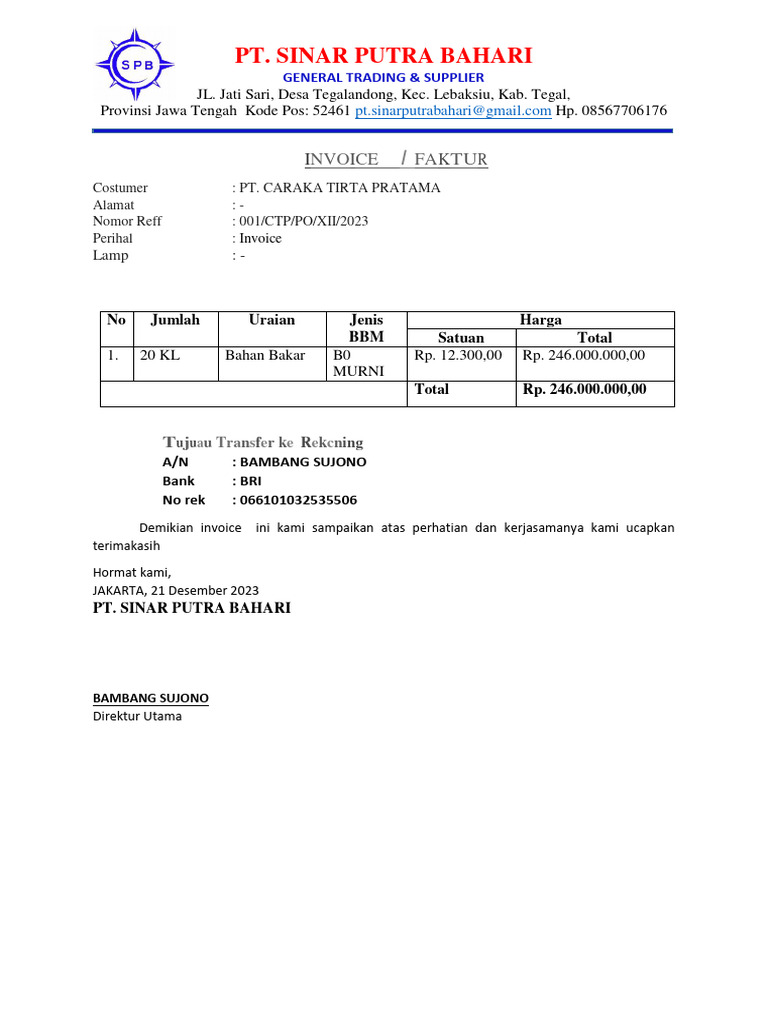 Invoice PT. Caraka Tirta Pratama | PDF