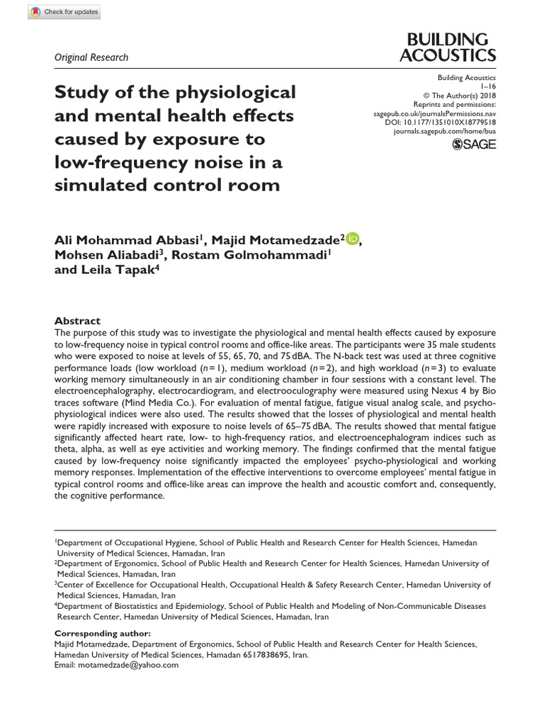 Effects of Low-Frequency Noise on Mental Health | PDF | Noise ...
