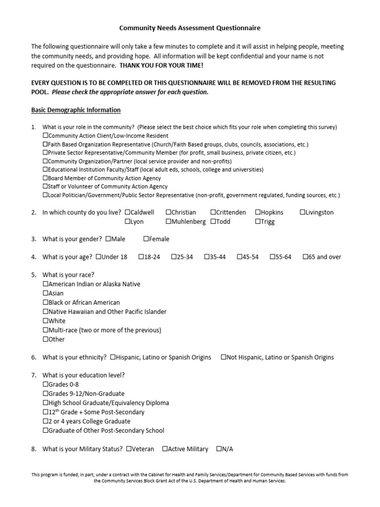 Community Needs Survey | PDF | Child Care | Community