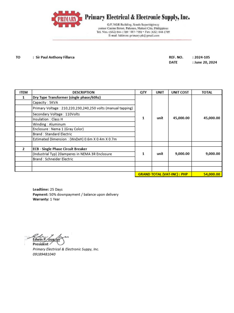 Electrical Supply Quotation 2024 | PDF