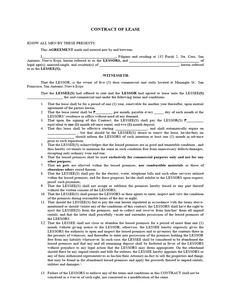 Contract of Lease Philippines | PDF | Lease | Law And Economics