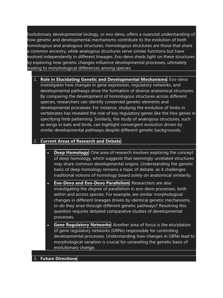Understanding Evo-Devo in Evolutionary Biology | PDF | Evolutionary ...