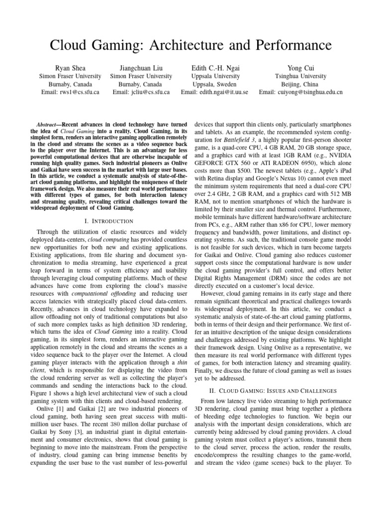Cloud Gaming Architecture and Performance | PDF | Cloud Computing ...