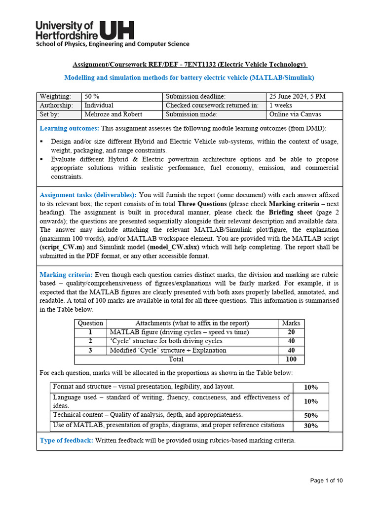 Assignment - EV - 7ENT | PDF | Matlab | Speed