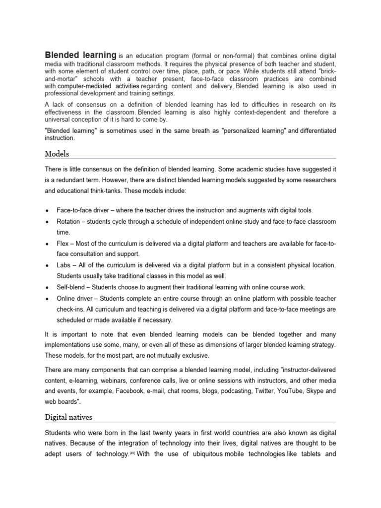 Benefits and Models of Blended Learning | PDF | Reflective Practice ...