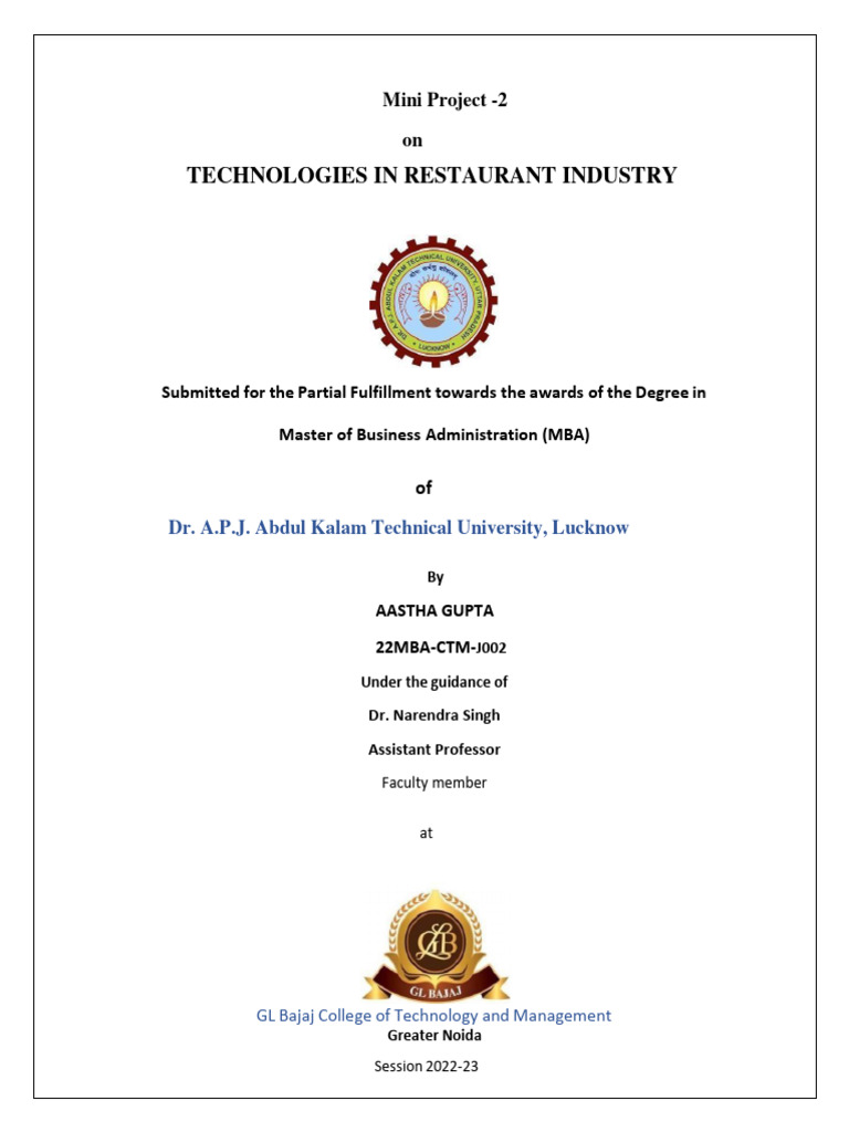Mini Project Technology in Restaurants | PDF | Taxes | Menu