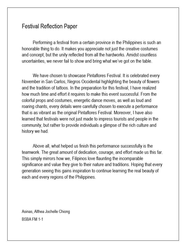 Pintaflores Festival Reflection Essay | PDF | Social Science | Foreign ...
