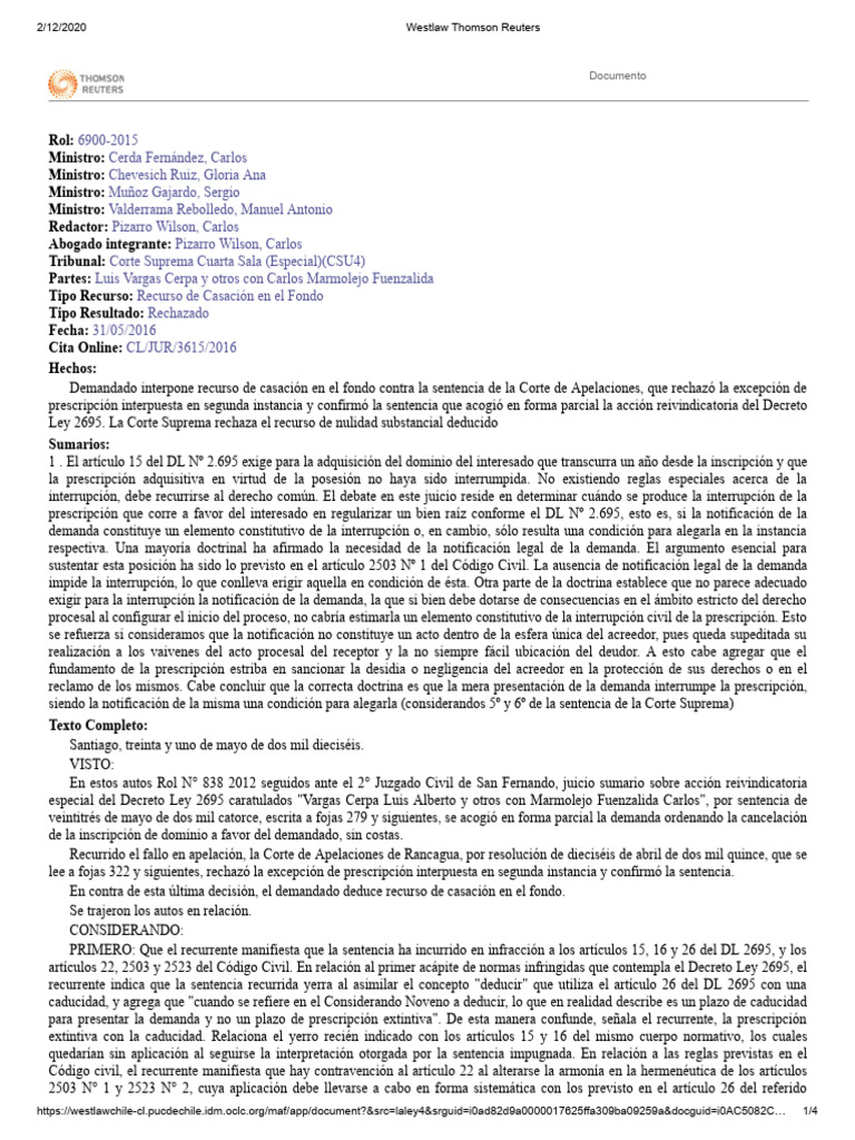 Sentencia Plazo Prescripcion Notificacion Demanda | PDF | Estatuto de