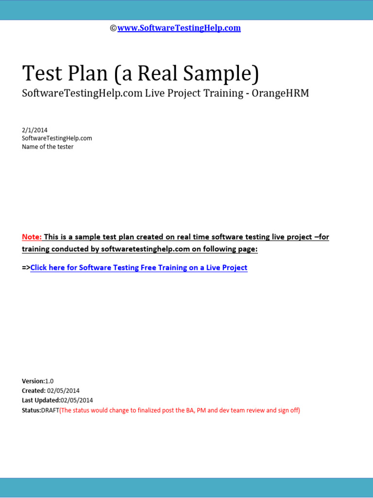 Sample Test Plan for OrangeHRM Training | PDF | Software Testing ...