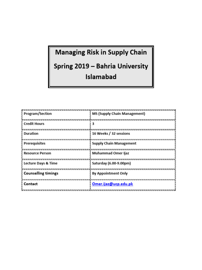 Supply Chain Risk Management Course | PDF | Risk Management | Risk