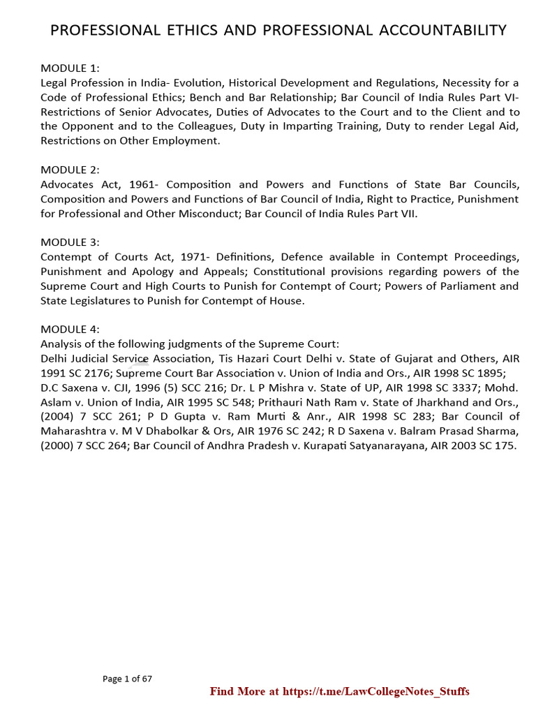 Professional Ethics Notes by SDFS | PDF | Advocate | Lawyer