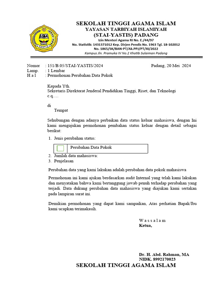 Perubahan data status keluar pddikti pdf