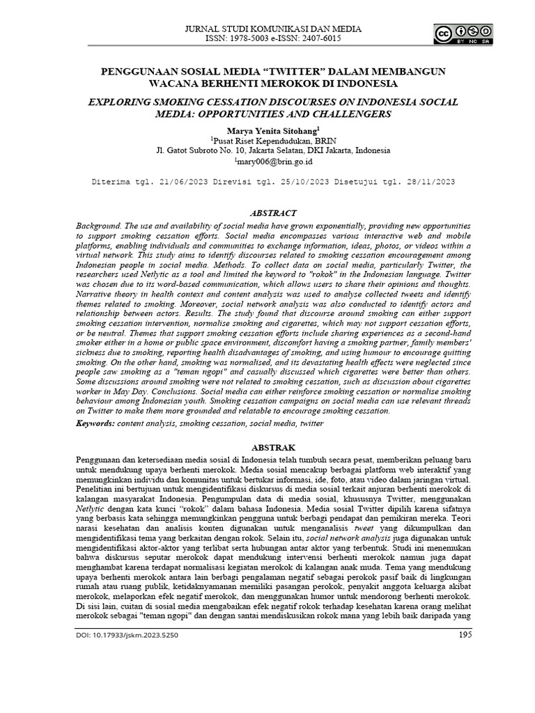 Exploring Smoking Cessation Discourses On Indonesia Social Media