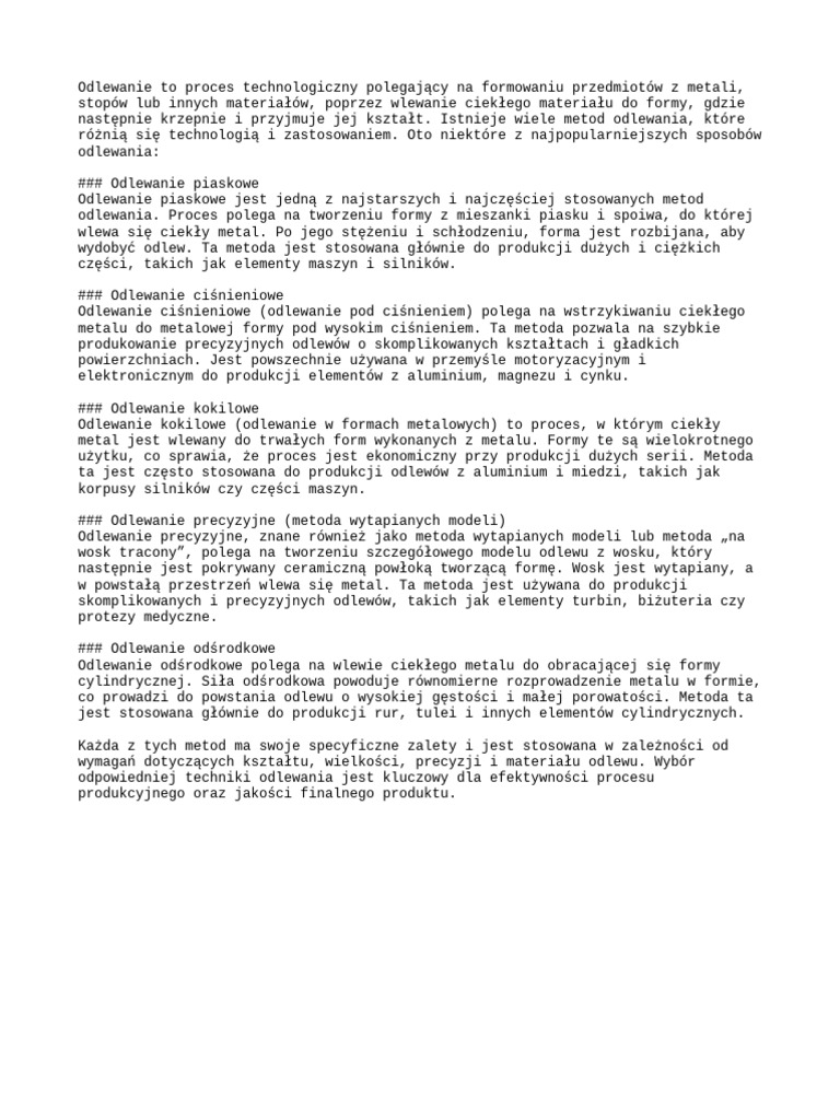 Notka Sposoby Odlewania | PDF