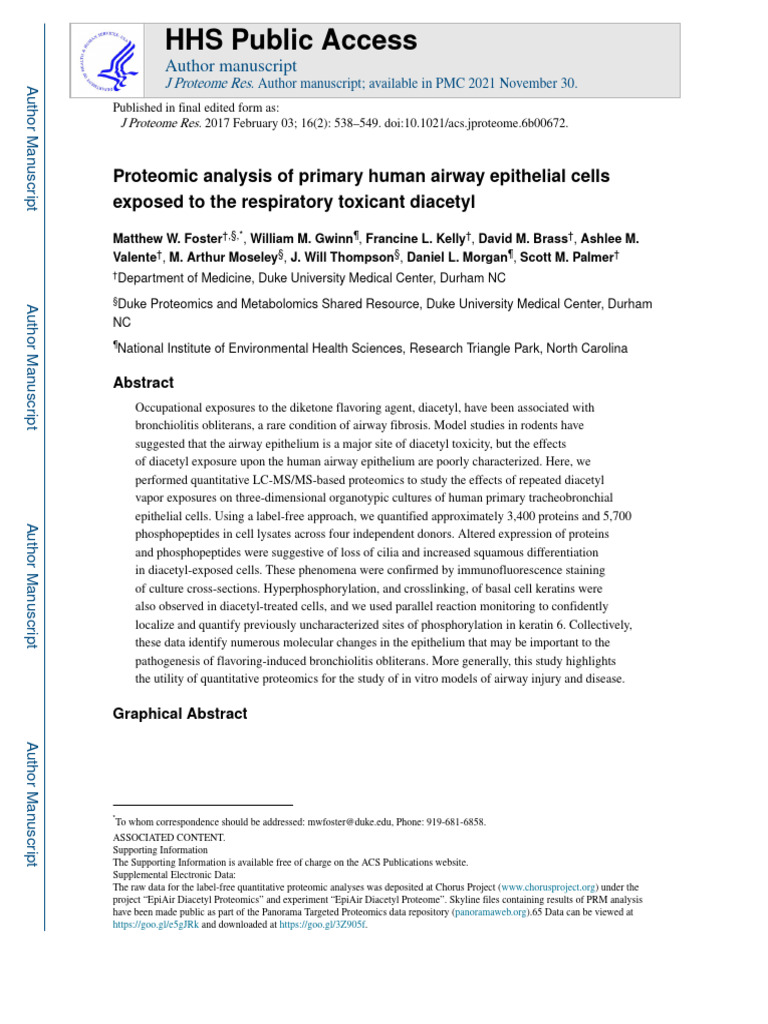Proteomic Analysis of Primary Human Airway Epithelial Cells Exposed To ...