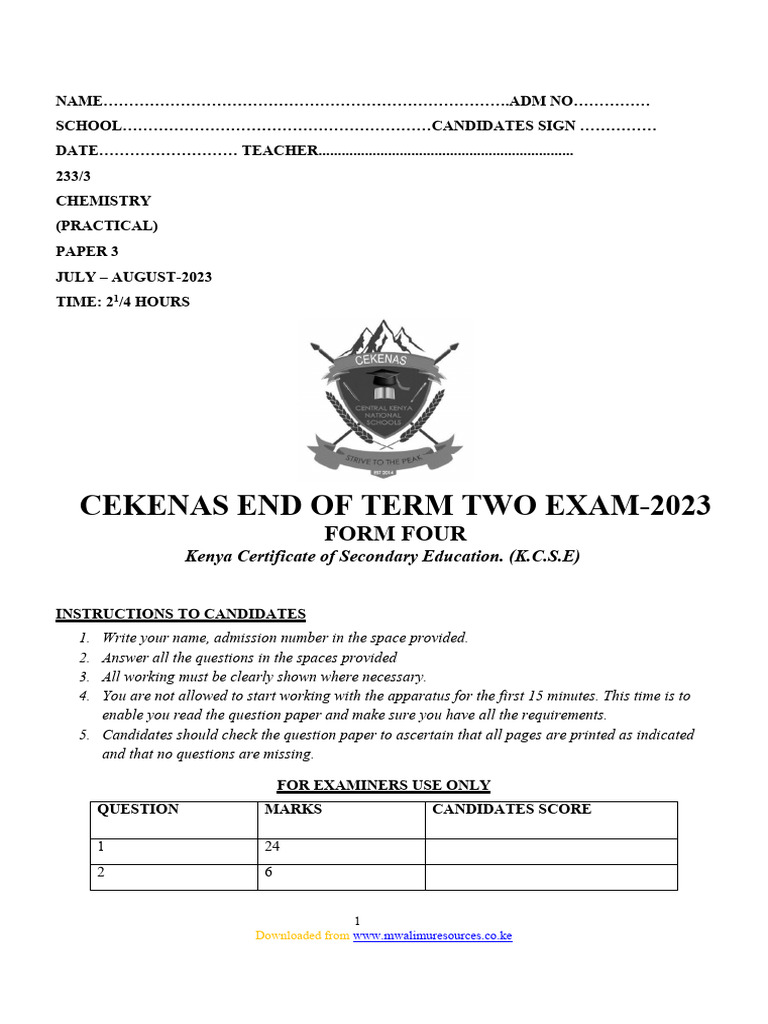 Chemistry Paper 3 Q Cekenas Mocks 2023 Pdf Titration Chemistry