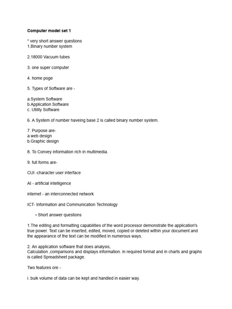 Computer Model Set 1 | PDF | Operating System | World Wide Web