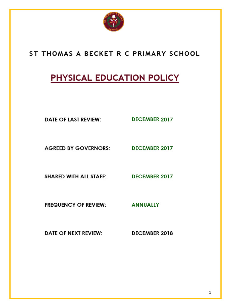 2018physical Education Policy | PDF | Physical Education | Teachers