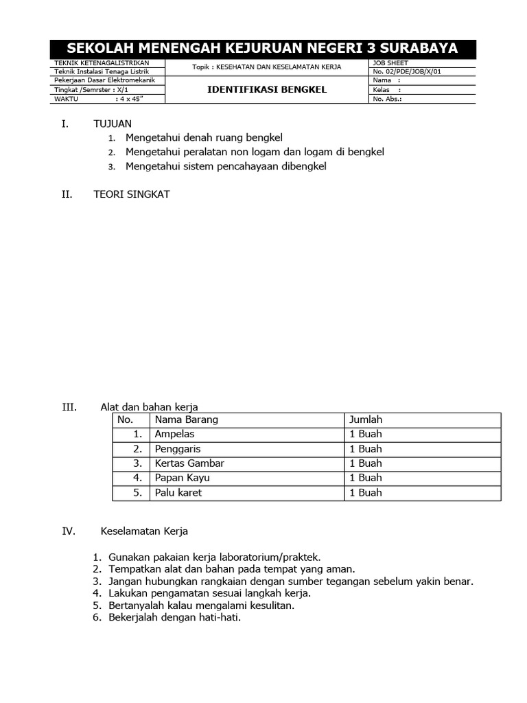 Identifikasi Bengkel dan Keselamatan Kerja | PDF | Teknologi & Rekayasa