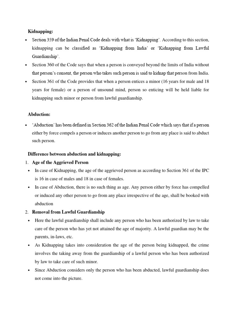 Indian Penal Code: Kidnapping & Abduction | PDF | Kidnapping | Crime ...