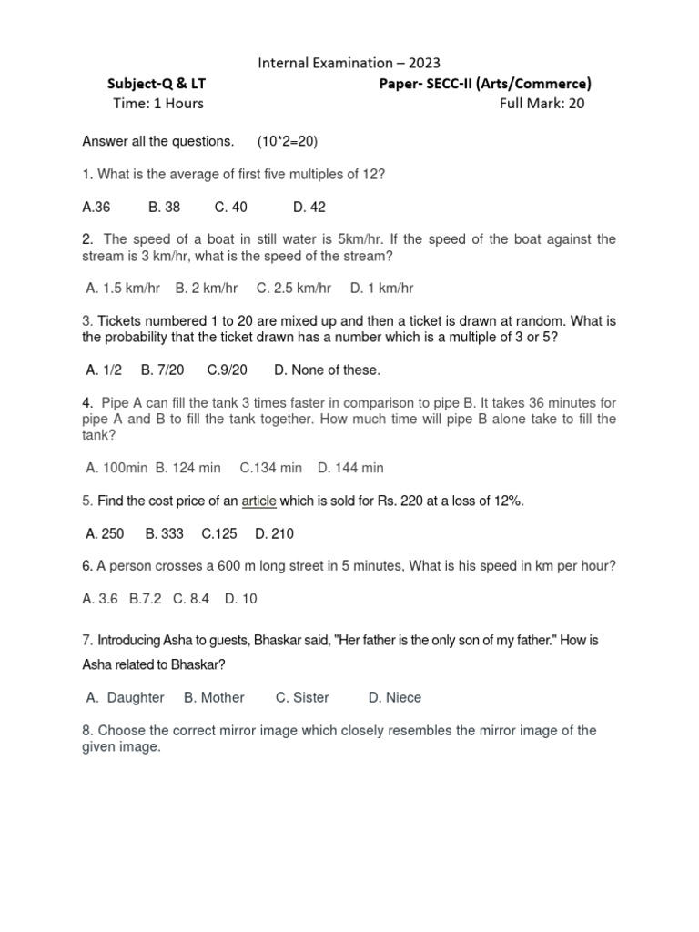 SECC-II Arts/Commerce Exam 2023 | PDF