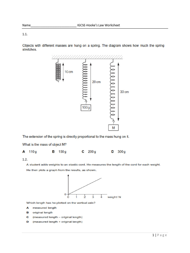 Hookes Law W Sheet | PDF | Technology & Engineering