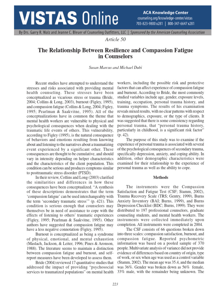 Resilience and Compassion Fatigue in Counselors | PDF | Psychological ...